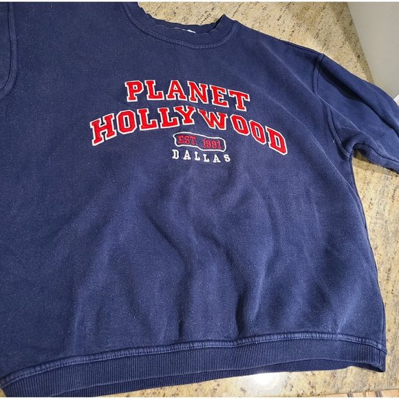 Vintage Size M L ? Planet Hollywood Dallas Sweatshirt Blue Red Embroidered - Picture 7 of 14